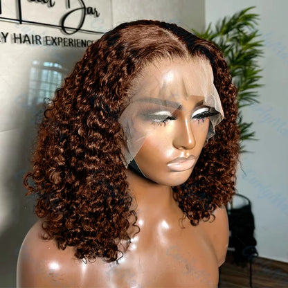 Chocolate Brown Short Bob Deep Wave 13x4 HD Lace Front Wigs Human Hair Brazilian Curly 7x5 Glueless Wig Ready to Go 250%