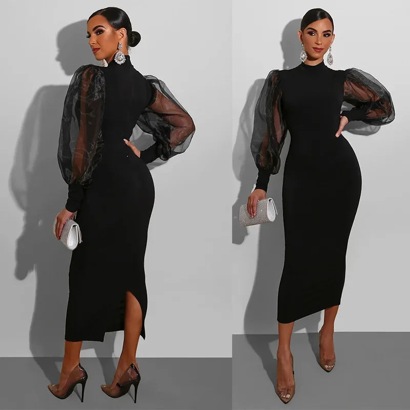 Dress for Women Long Sleeve Evening Gown Women Clothing Temperament Half High Collar Bodycon Dress Vestido