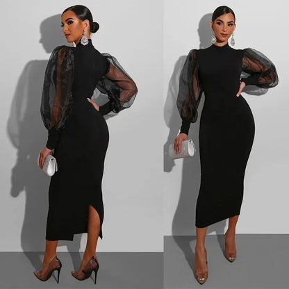 Dress for Women Long Sleeve Evening Gown Women Clothing Temperament Half High Collar Bodycon Dress Vestido