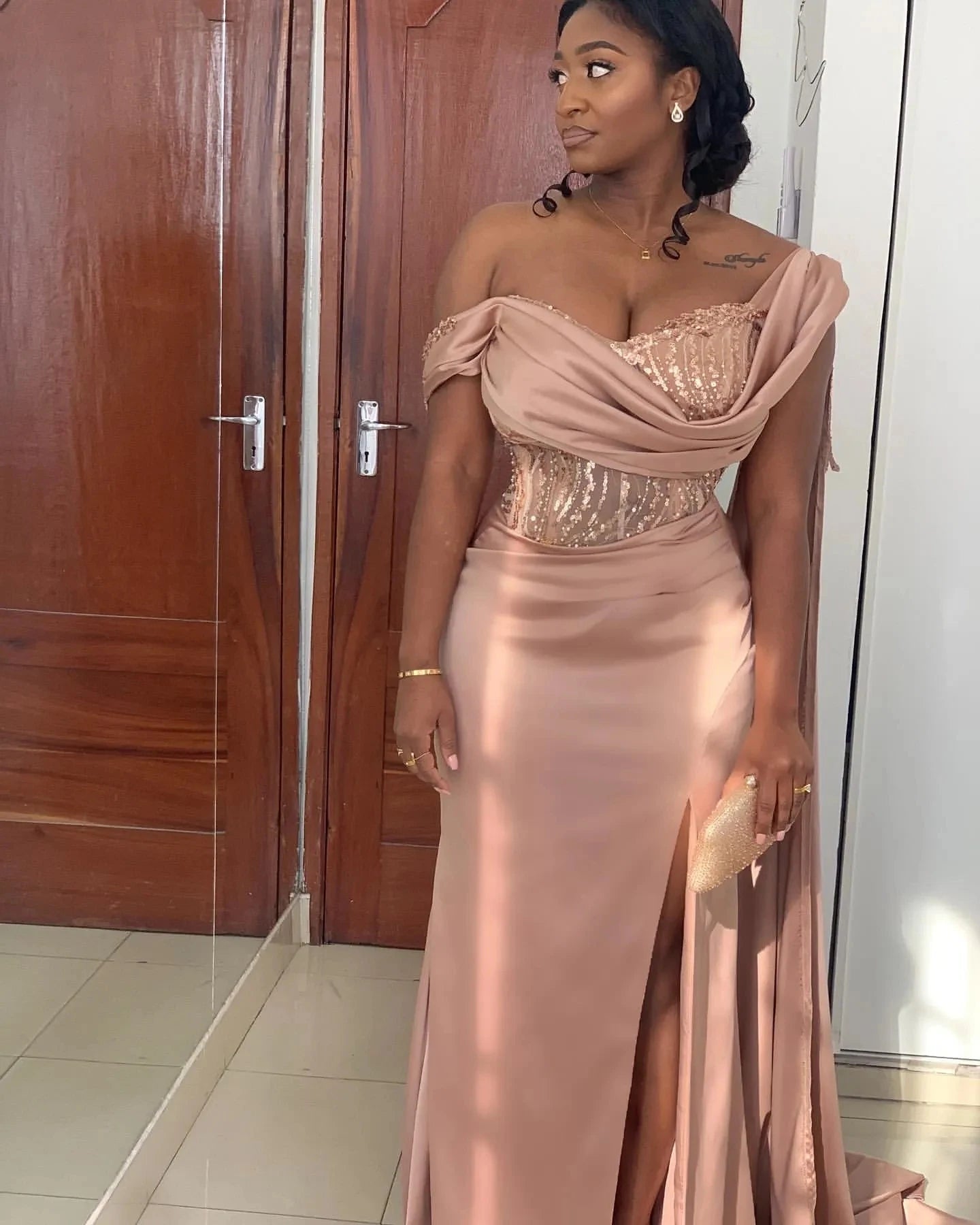 Customized Elegant Mermaid Evening dress Satin One-shoulder PROM Party Bridesmaid birthday Dress for Special occasions