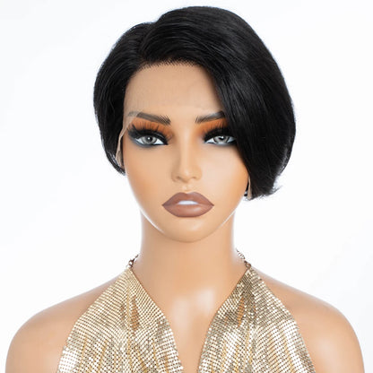 13x1 Part Straight Short Pixie Cut Natural Lace  Front 100% Human Hair Wig For Women Brazilian Remy Hair Glueless Bob Wigs