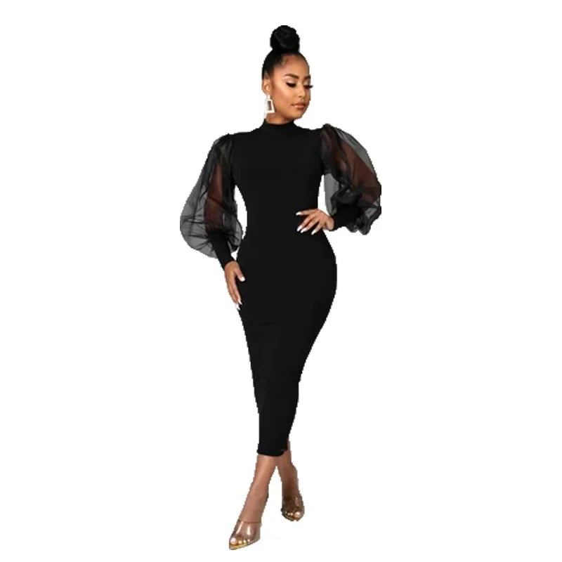 Dress for Women Long Sleeve Evening Gown Women Clothing Temperament Half High Collar Bodycon Dress Vestido