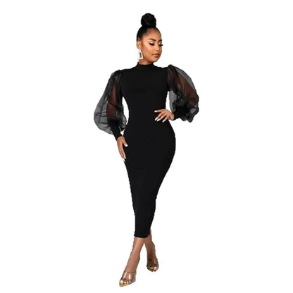 Dress for Women Long Sleeve Evening Gown Women Clothing Temperament Half High Collar Bodycon Dress Vestido