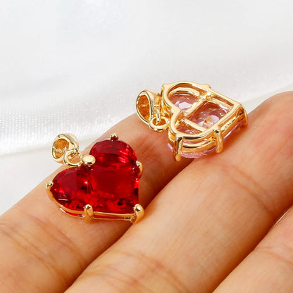 1pc New Mini Brass Charms Gold Color Valentine's Day Heart Multicolour Cubic Zirconia Pendant DIY Necklace Jewelry 20mm x 14mm