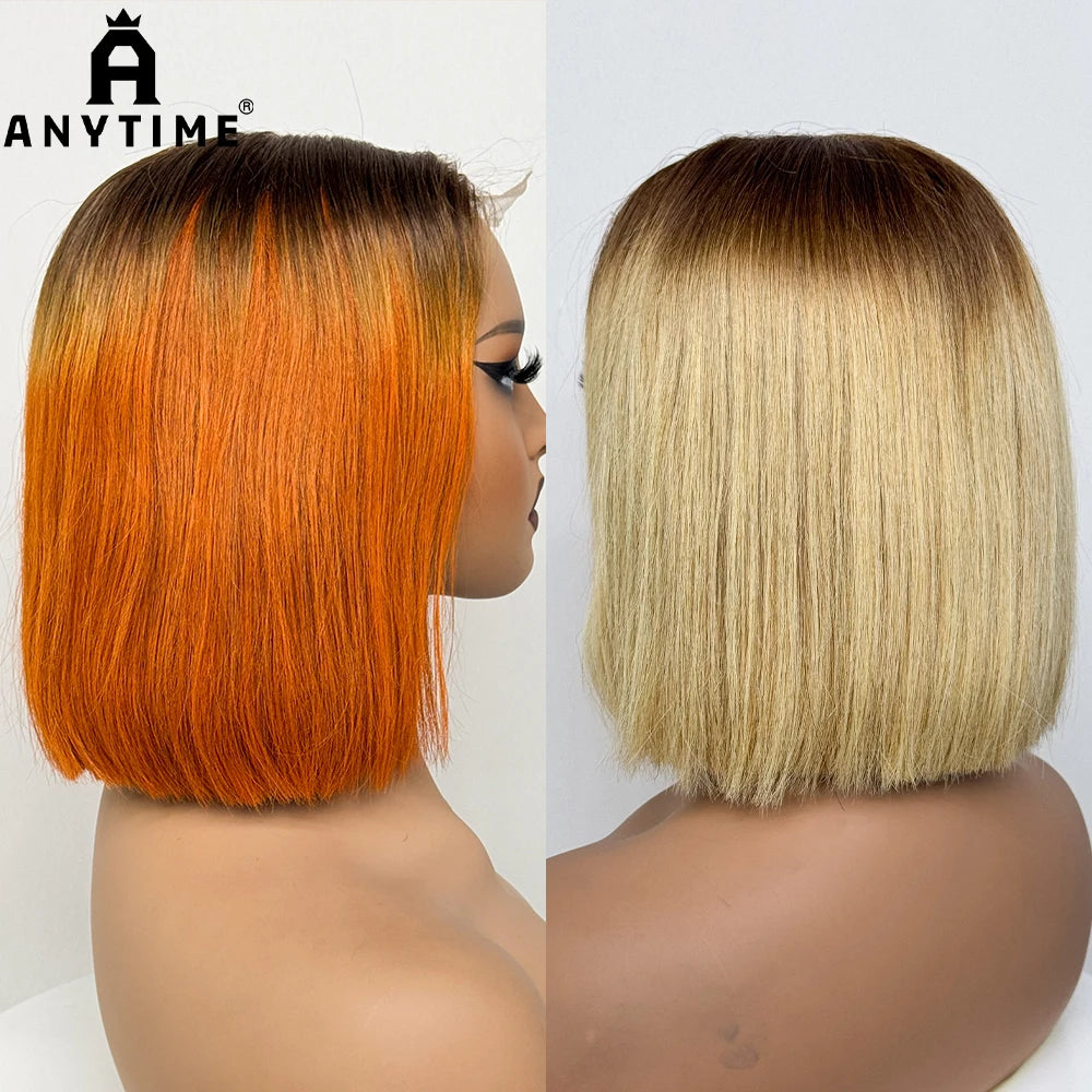 Double Drawn Bone Straight 100% Human Hair Wig 2x6 Lace Clsoure Colored 250% Density Short Bob Remy Hair Wigs for Black Women