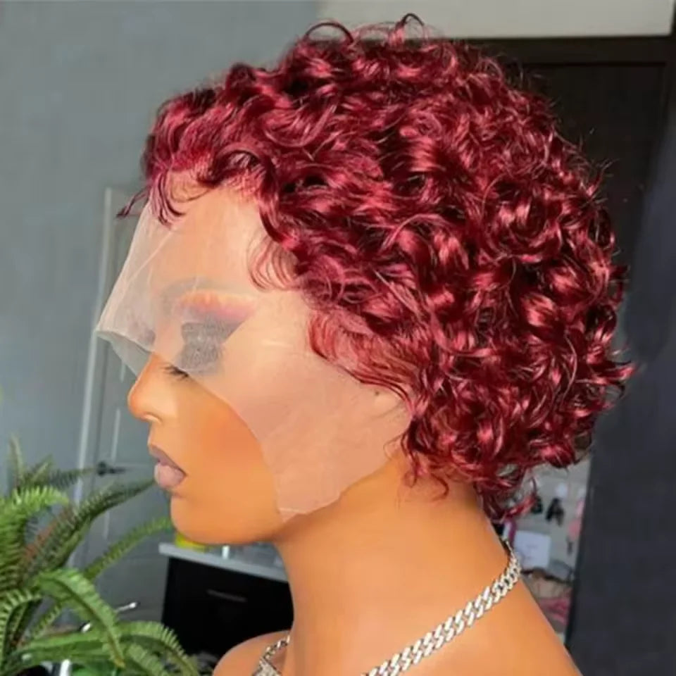 Pixie Cut Lace Wig  Bob Wig 13x1 Lace Front Curly Human Hair Short Curly Wigs Pre plucked Transparent HD Human Hair  Lace Wigs