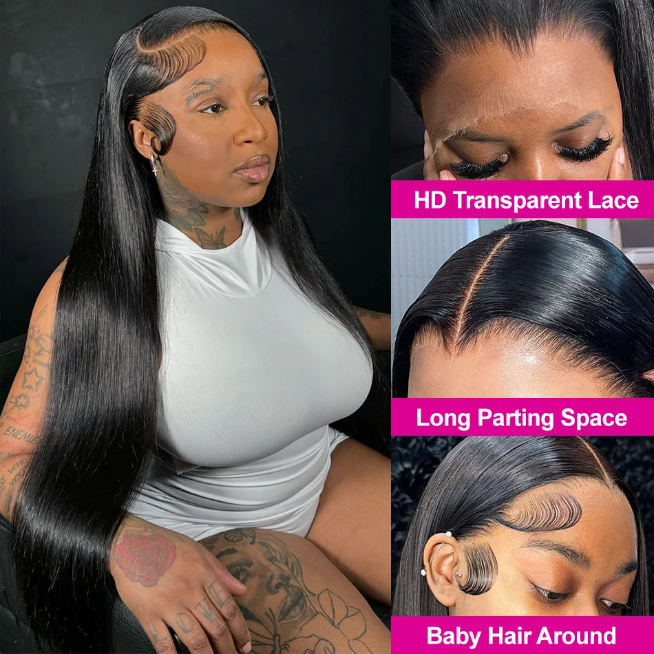 Straight 13x4 HD Lace Frontal Human Hair Wig Brazilian Glueless Human Hair Wig For Women 5x5 Lace Front Wig Pre Plucked 200% Density