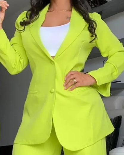 Two  Piece Sets Pants Turn Down Collar Single Breasted Tracksuit Outerwear Ankle Length Straight Pockets Loose