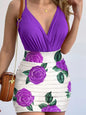 Dress Sets Short Sets In The Summer Of 2024 Women Printed Tight Mini Skirt Set, Deep V-neck Sexy Suit, Party Suspender And Skirt