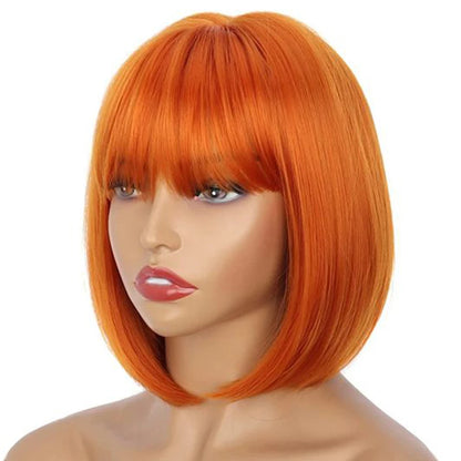 Brazilian 99J Red Short Bob Human Hair Wig With Fringe For Women Straight Remy Hair Bob Wigs With Bangs Ginger Orange Color