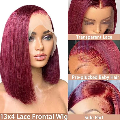 Hair 13*4 Straight Bob Wigs 100% Human Hair 99J Burgundy Color Glueless Bob Wig Bob Wig Brazilian Straight Lace Front Human Hair