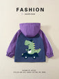 Unisex Kids' Color-Block Hooded Jackets, Cute Dinosaur Print, Spring/Autumn, Lightweight, Ages 3-10 Years