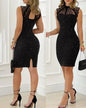 Women's Dresses Fashion Elegant Colorblock Round Neck Sleeveless Casual Bodycon Mini Daily Dress for Female