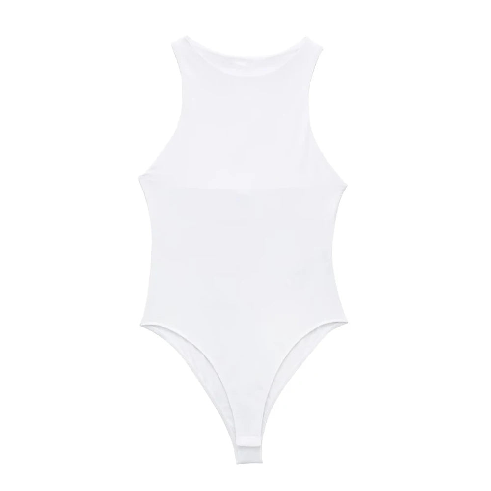 Women Fashion With Halter Neck Skinny Bodysuit Sexy Sleeveless Snap-button Female Playsuits Mujer