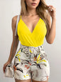 Dress Sets Short Sets In The Summer Of 2024 Women Printed Tight Mini Skirt Set, Deep V-neck Sexy Suit, Party Suspender And Skirt