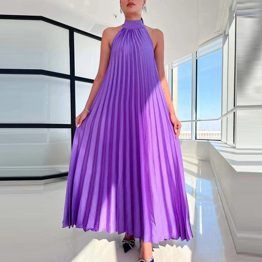 New 2025 Elegant Solid Swing Loose Party Dress Spring Female Halter Slim Banquet Long Dress Women Sexy Off Shoulder Gala Dress