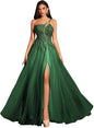 Customized Beaded Tulle Prom Dresses 2025 with Pockets Spaghetti Strap Formal Evening Dresses with Slit