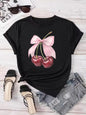 Fashion Cherry Print Women T-Shirt Short Sleeve Crew Neck Casual Tops for Summer Spring Women's Clothing Tops