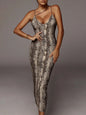 Leopard Print Sleeveless V-Neck Sexy Bodycon Midi Dress Spring Women Fashion Streetwear Party Festival Outfits