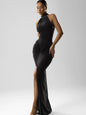 Mozision Halter Ruched Sleeveless Sexy Maxi Dress Women Gown Fashion Slim High Waist Evening Club Party Split Long Dress