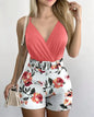 Dress Sets Short Sets In The Summer Of 2024 Women Printed Tight Mini Skirt Set, Deep V-neck Sexy Suit, Party Suspender And Skirt
