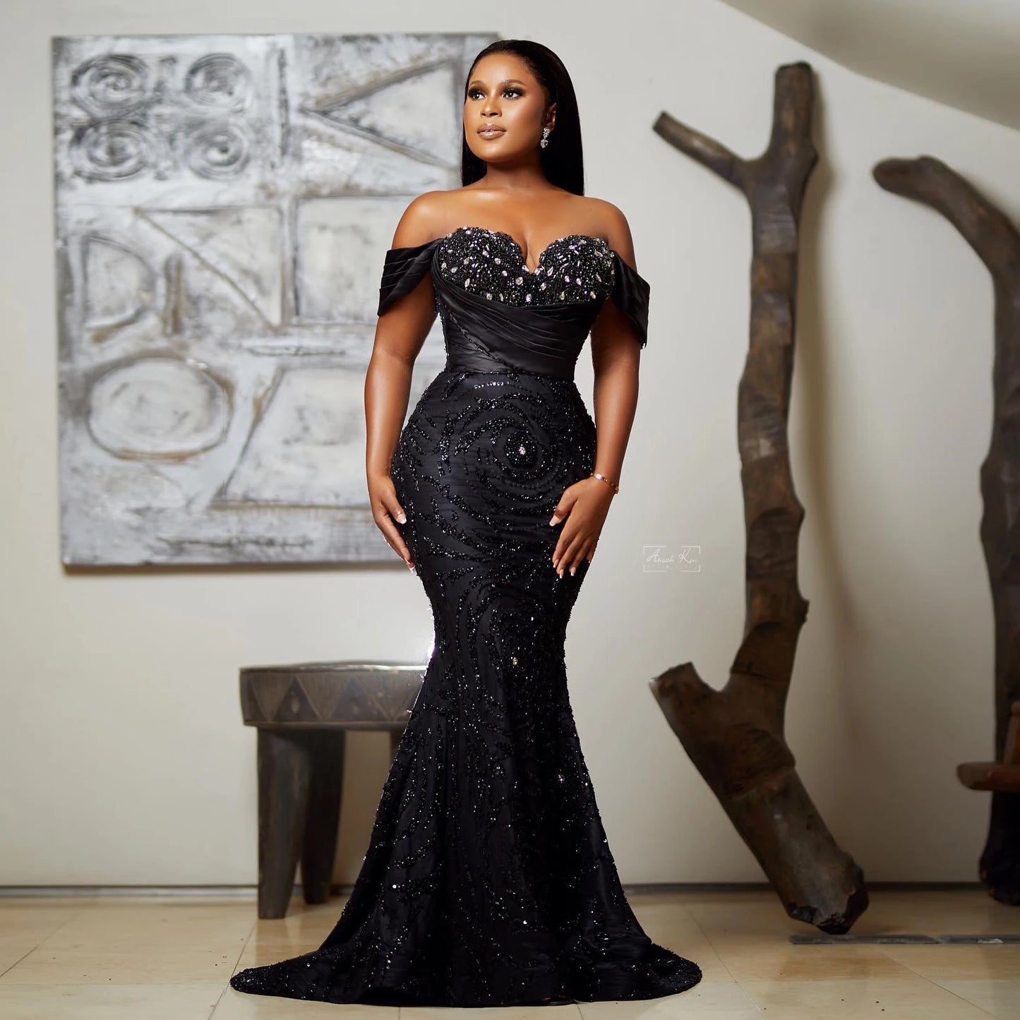 Sexy Black Prom Dresses Off the Shoulder Mermaid Formal Gowns for African Women Luxury Crystals Beaded Evening Dress