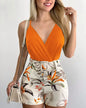 Dress Sets Short Sets In The Summer Of 2024 Women Printed Tight Mini Skirt Set, Deep V-neck Sexy Suit, Party Suspender And Skirt
