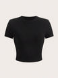Woman Solid Crop Tops Short Sleeve High Elastic T-Shirt Soft O-Neck Sporty Tees