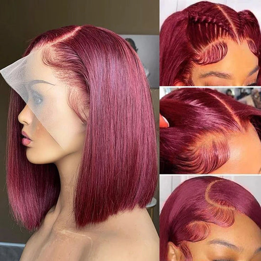 Hair 13*4 Straight Bob Wigs 100% Human Hair 99J Burgundy Color Glueless Bob Wig Bob Wig Brazilian Straight Lace Front Human Hair