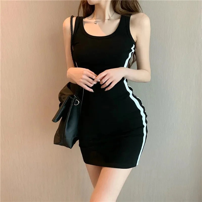 Summer Women Casual Dress Spaghetti Strap Sleeveless Sexy Stretch Slim Dress