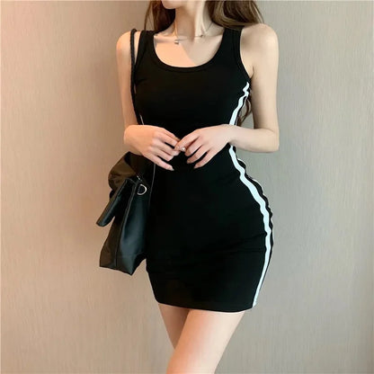 Summer Women Casual Dress Spaghetti Strap Sleeveless Sexy Stretch Slim Dress