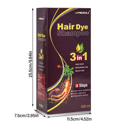 MEIDU 3 in 1 Hair Dye Shampoo - Can cover gray hairs,Herbal Ingredients,Contains Ginseng Extract,Natural Haircoloring, black hairdye