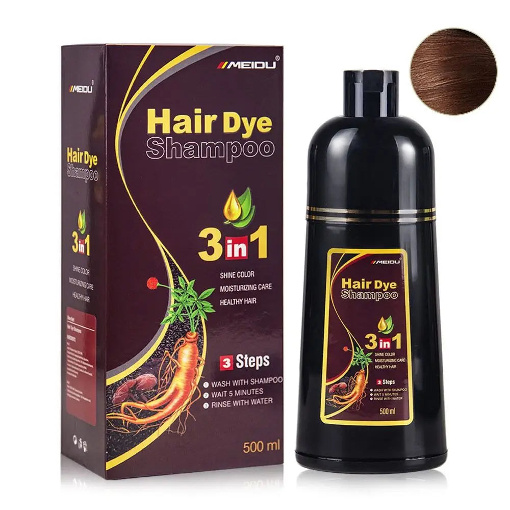 MEIDU 3 in 1 Hair Dye Shampoo - Can cover gray hairs,Herbal Ingredients,Contains Ginseng Extract,Natural Haircoloring, black hairdye