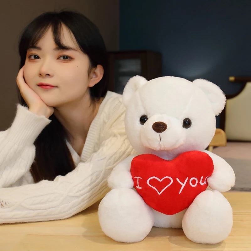 28CM Lovely Teddy Bear Plush Toys Cute Bear Holding Heart I Love You Stuffed Doll Girls Lovers Valentine's Day Gift