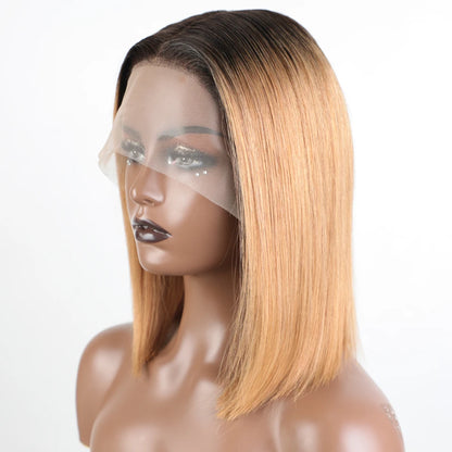 Hair Highlight Brown Straight Bob 13x1 T Part Lace Front 100% Human Hair Wigs For Women Brazilian Remy Hair Bob Wigs