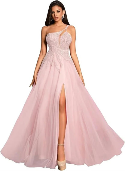 Customized Beaded Tulle Prom Dresses 2025 with Pockets Spaghetti Strap Formal Evening Dresses with Slit