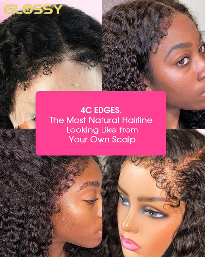 Afro Kinky Curly Wig 100% Human Hair wig Brazilian 13x4 HD Frontal 4c Edges Frontal Human Hair Wig Deep Wave Curly Lace Front Wigs For Women Pre Plucked Baby Hair 250% Density