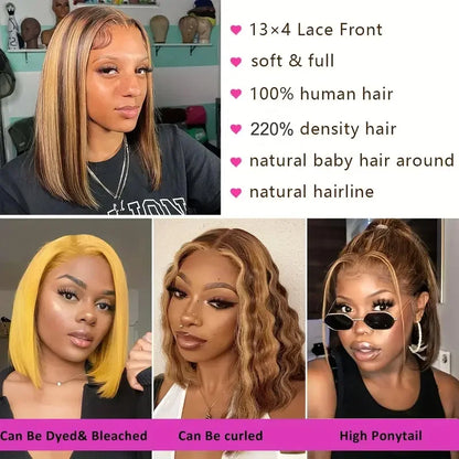 Hair Straight BobTransparent 100% Human Hair Wigs 13x4 Lace Frontal Wig Ready Wear Bob Wigs Brazilian Hair Brown Blonde For Black Women 220Density