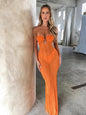 women Maxi Dress Patchwork See Through Sexy Slim Strapless Elastic Fit Beach Party