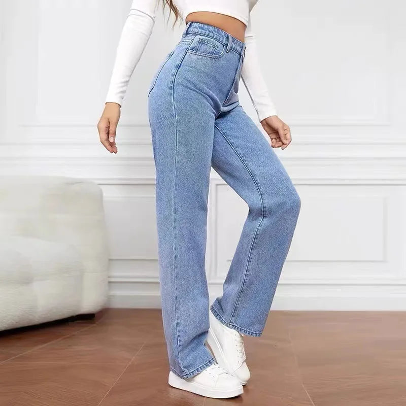 Women's High Waist Stretch Washed Denim Fashionable Straight Jeans Women's Pants women jeans black pants woman clothing