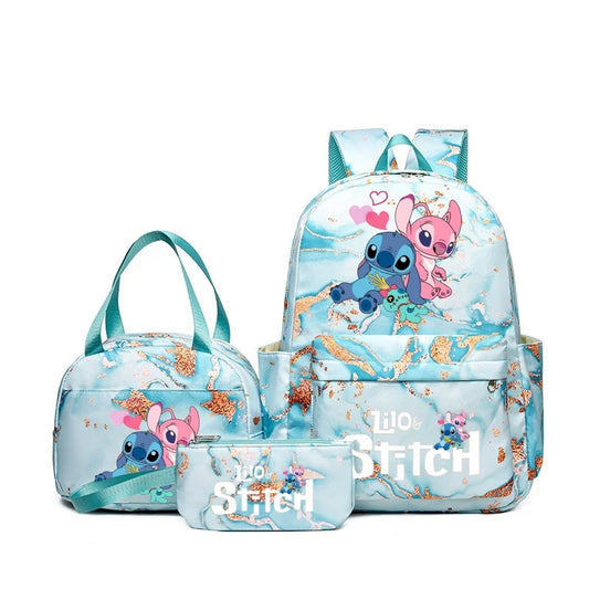 3Pcs Stitch Print Backpack Set, With Tote and Pouch, Large Capacity Lightweight And Pouch