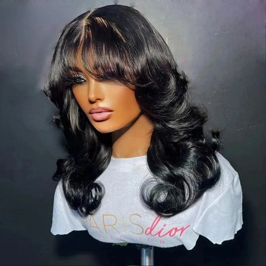 3x1 Middle Part Lace Wig Body Wave  Wigs Natural Human Hair Wig with Bangs for Women 200% Density