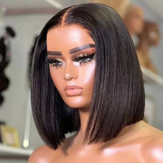 13x4 Straight Lace Frontal Bob Wig 8-14 Inches Pre Plucked 100% Real Human Hair Wigs Brazilian Remy Bone Straight