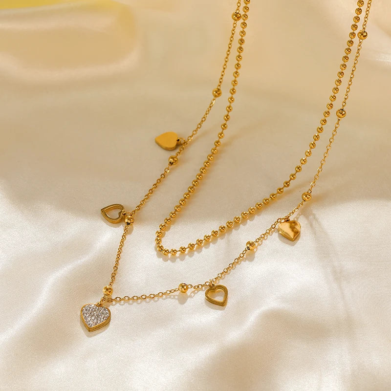 EILIECK 316L Stainless Steel Cute Love Heart Pendant Necklaces Gold Color Waterproof Chain Neck Jewelry Valentine's Day Gifts