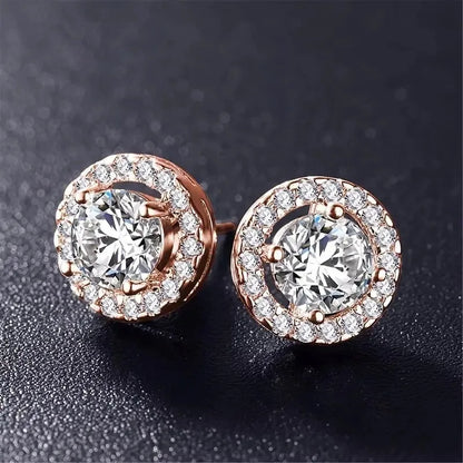 2pcs Crystal Stud Earrings For Women, Fashion Trendy Round Earring Piercing Jewelry Holiday Party Gifts