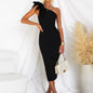 Women Fashion Maxi Dress, Sleeveless One Off Shoulder Elegant Party Dress, Skew Collar Bow Ladies Sheath Dress