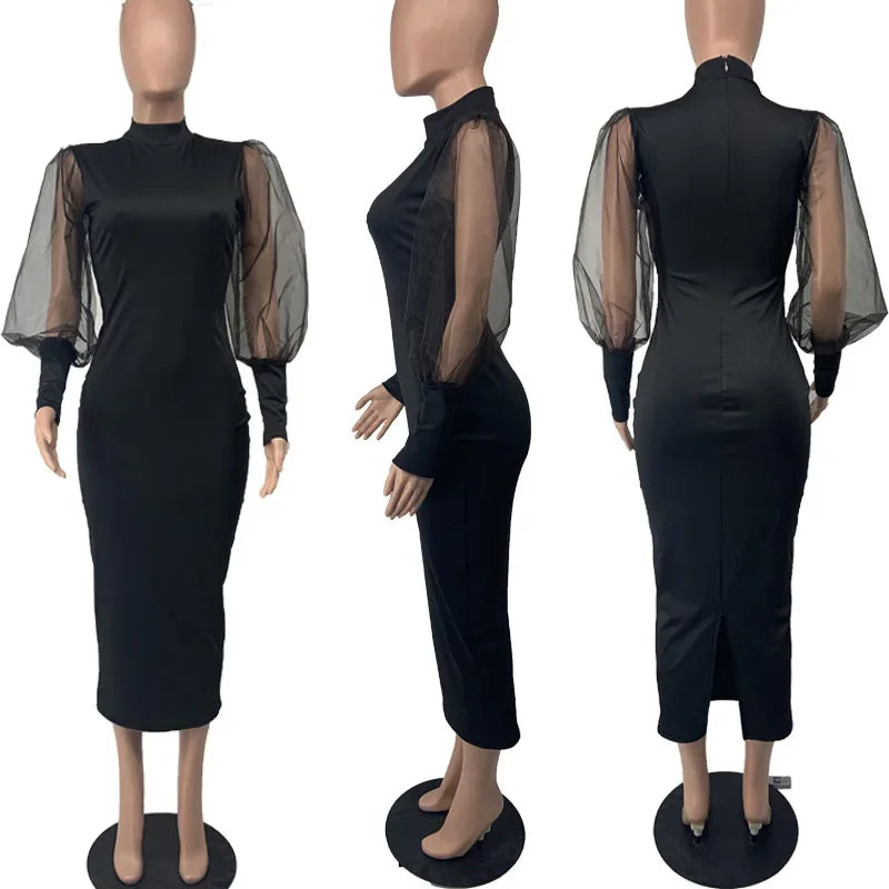 Dress for Women Long Sleeve Evening Gown Women Clothing Temperament Half High Collar Bodycon Dress Vestido
