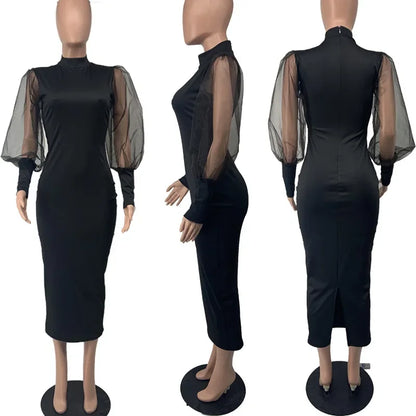 Dress for Women Long Sleeve Evening Gown Women Clothing Temperament Half High Collar Bodycon Dress Vestido