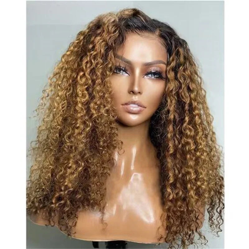 Ombre Blonde Kinky Curly Lace Front Wig With Baby Hair  Preplucked For Women