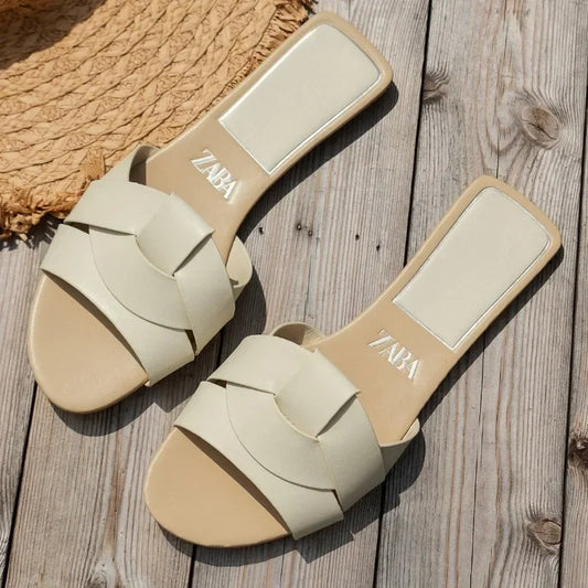 Slippers For Women's Shoes Square Head Cross Flat Summer Sandals Simple Flip-flops summervebes